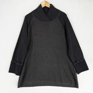 Akini Sweater Womens Plus 1X Gray Cotton Blend Pullover Cuffed Sleeve Casual